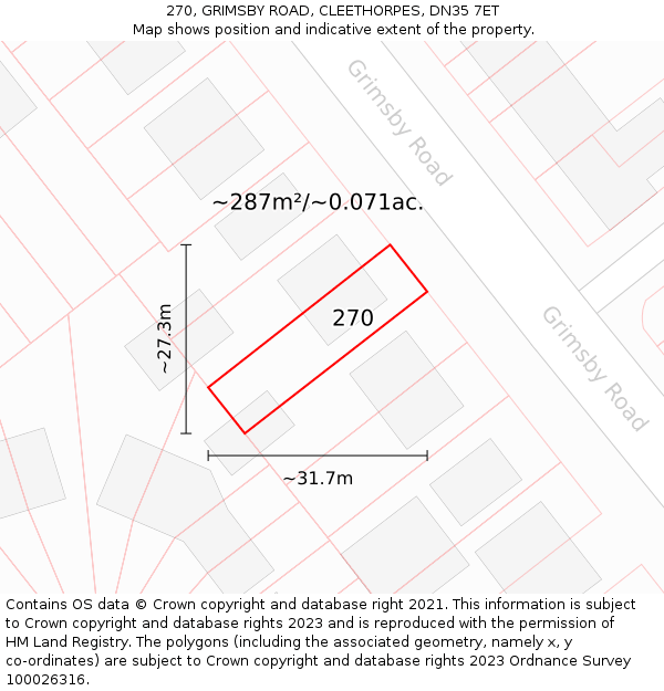 270, GRIMSBY ROAD, CLEETHORPES, DN35 7ET: Plot and title map