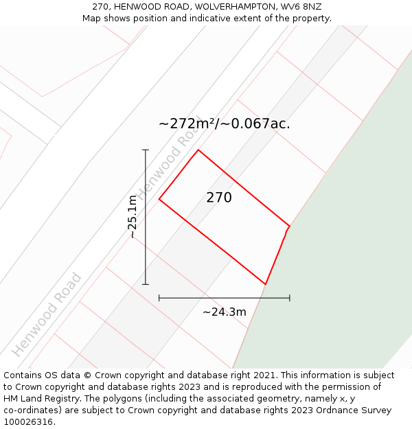 270, HENWOOD ROAD, WOLVERHAMPTON, WV6 8NZ: Plot and title map