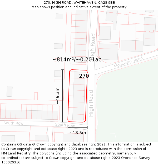 270, HIGH ROAD, WHITEHAVEN, CA28 9BB: Plot and title map