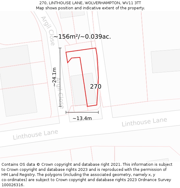 270, LINTHOUSE LANE, WOLVERHAMPTON, WV11 3TT: Plot and title map