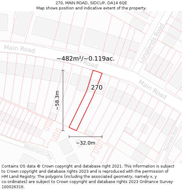 270, MAIN ROAD, SIDCUP, DA14 6QE: Plot and title map