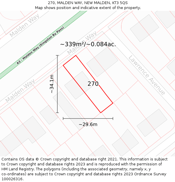 270, MALDEN WAY, NEW MALDEN, KT3 5QS: Plot and title map