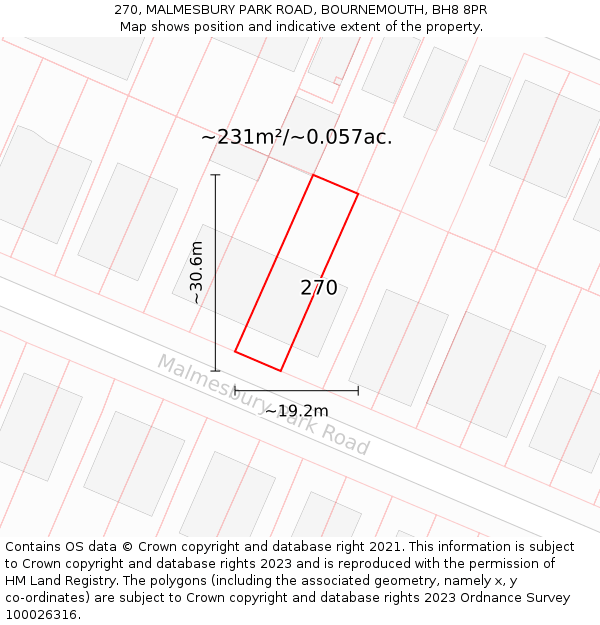 270, MALMESBURY PARK ROAD, BOURNEMOUTH, BH8 8PR: Plot and title map