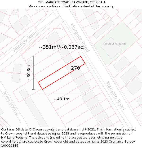 270, MARGATE ROAD, RAMSGATE, CT12 6AH: Plot and title map