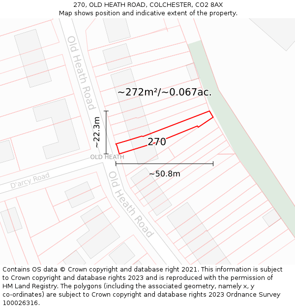 270, OLD HEATH ROAD, COLCHESTER, CO2 8AX: Plot and title map