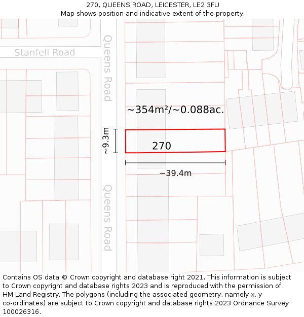 270, QUEENS ROAD, LEICESTER, LE2 3FU: Plot and title map