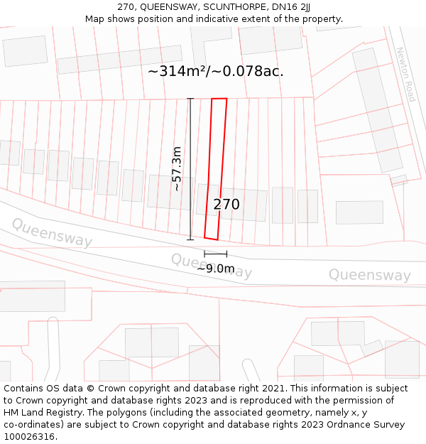 270, QUEENSWAY, SCUNTHORPE, DN16 2JJ: Plot and title map