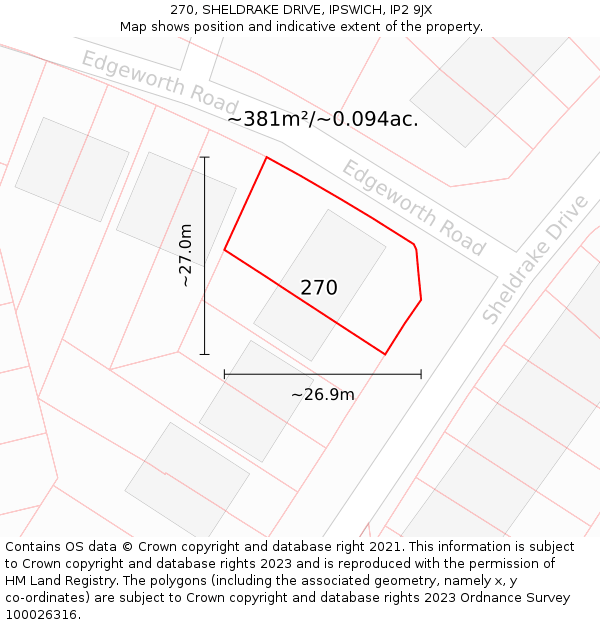 270, SHELDRAKE DRIVE, IPSWICH, IP2 9JX: Plot and title map