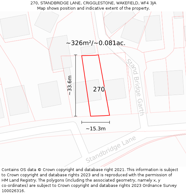 270, STANDBRIDGE LANE, CRIGGLESTONE, WAKEFIELD, WF4 3JA: Plot and title map