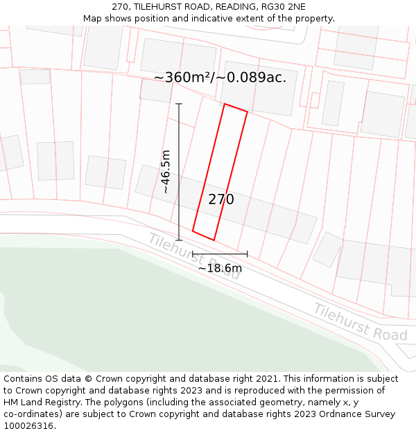 270, TILEHURST ROAD, READING, RG30 2NE: Plot and title map