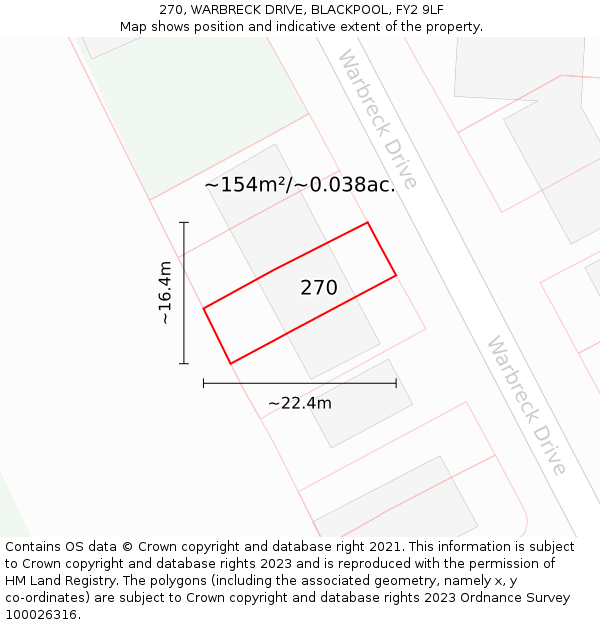 270, WARBRECK DRIVE, BLACKPOOL, FY2 9LF: Plot and title map