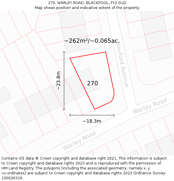 270, WARLEY ROAD, BLACKPOOL, FY2 0UD: Plot and title map
