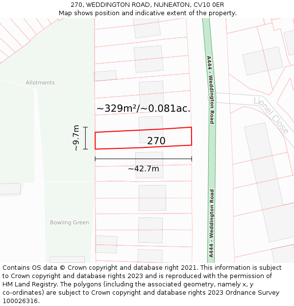 270, WEDDINGTON ROAD, NUNEATON, CV10 0ER: Plot and title map