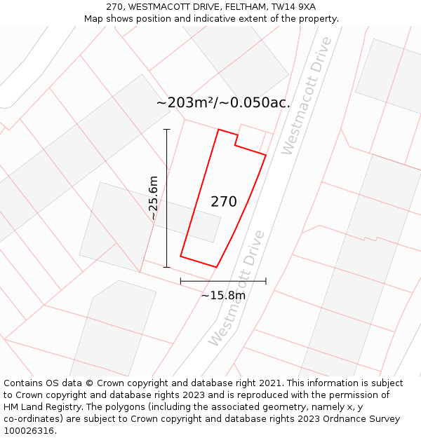 270, WESTMACOTT DRIVE, FELTHAM, TW14 9XA: Plot and title map