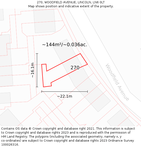 270, WOODFIELD AVENUE, LINCOLN, LN6 0LT: Plot and title map