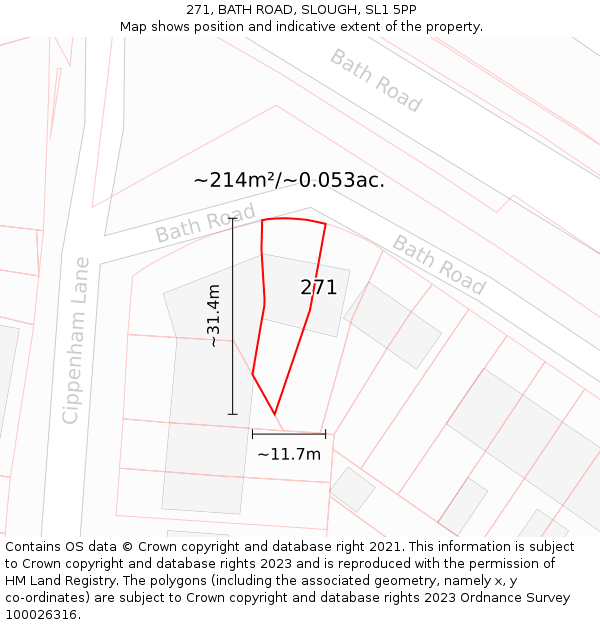 271, BATH ROAD, SLOUGH, SL1 5PP: Plot and title map