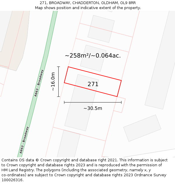 271, BROADWAY, CHADDERTON, OLDHAM, OL9 8RR: Plot and title map