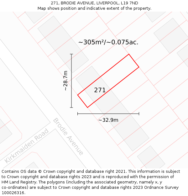 271, BRODIE AVENUE, LIVERPOOL, L19 7ND: Plot and title map