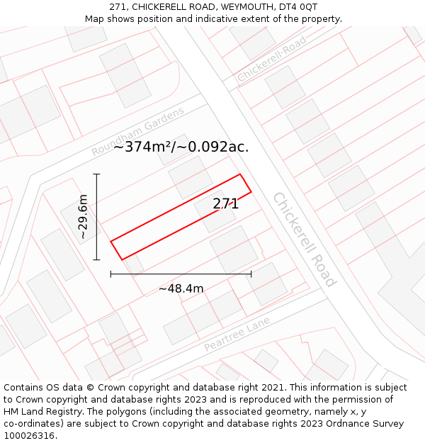 271, CHICKERELL ROAD, WEYMOUTH, DT4 0QT: Plot and title map