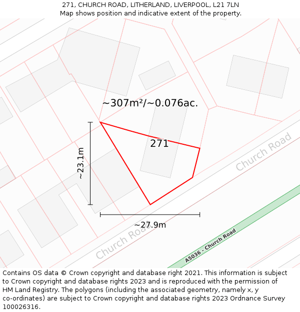 271, CHURCH ROAD, LITHERLAND, LIVERPOOL, L21 7LN: Plot and title map
