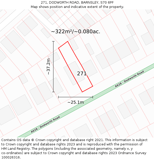 271, DODWORTH ROAD, BARNSLEY, S70 6PF: Plot and title map