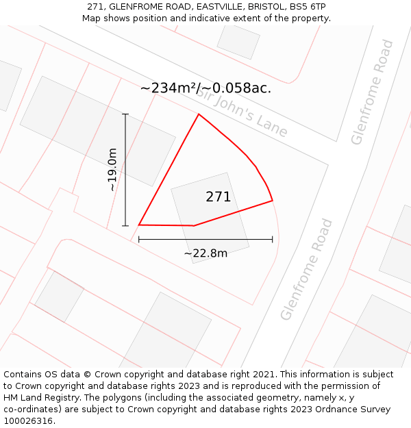 271, GLENFROME ROAD, EASTVILLE, BRISTOL, BS5 6TP: Plot and title map