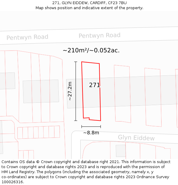 271, GLYN EIDDEW, CARDIFF, CF23 7BU: Plot and title map