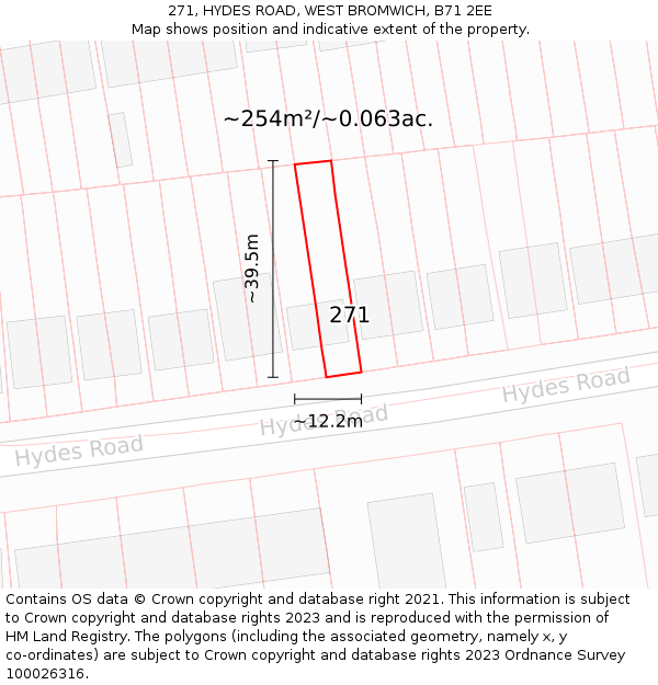 271, HYDES ROAD, WEST BROMWICH, B71 2EE: Plot and title map