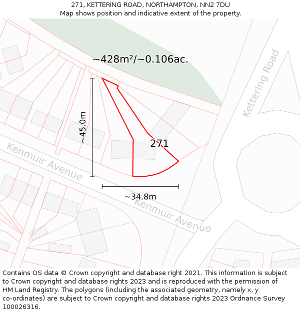 271, KETTERING ROAD, NORTHAMPTON, NN2 7DU: Plot and title map