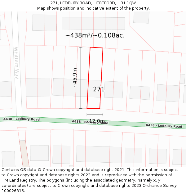 271, LEDBURY ROAD, HEREFORD, HR1 1QW: Plot and title map