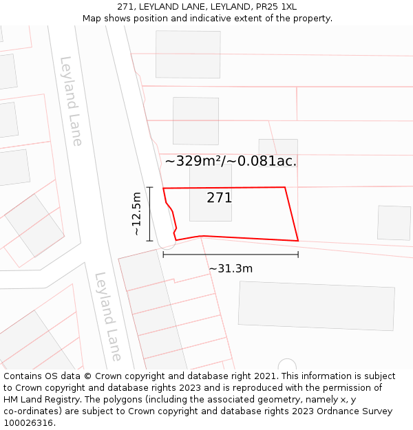 271, LEYLAND LANE, LEYLAND, PR25 1XL: Plot and title map