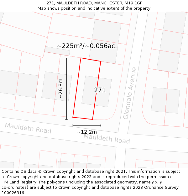 271, MAULDETH ROAD, MANCHESTER, M19 1GF: Plot and title map