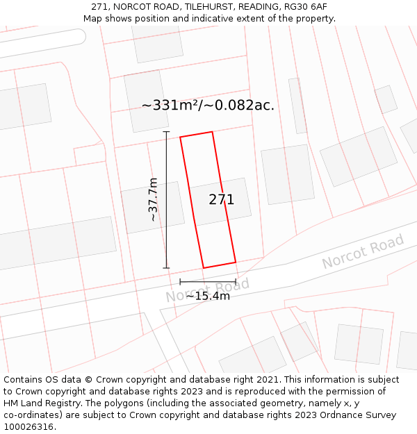 271, NORCOT ROAD, TILEHURST, READING, RG30 6AF: Plot and title map