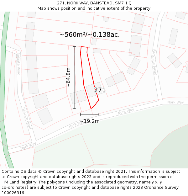 271, NORK WAY, BANSTEAD, SM7 1JQ: Plot and title map
