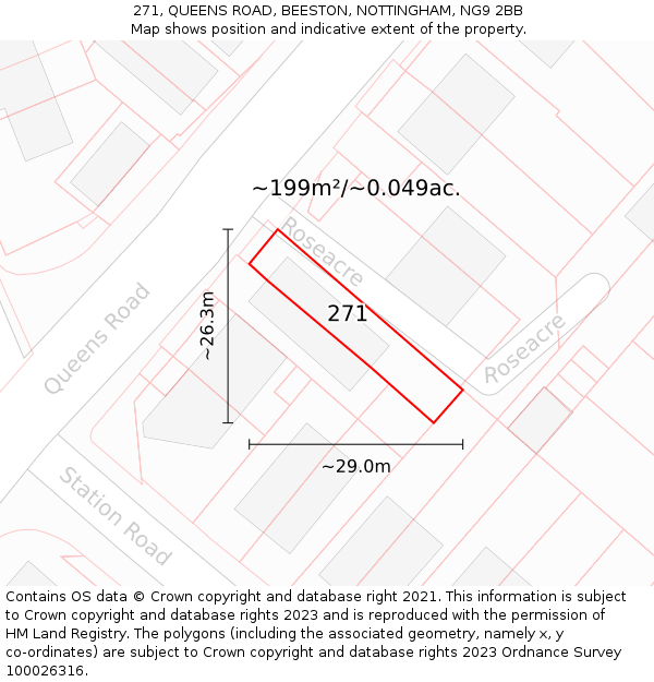 271, QUEENS ROAD, BEESTON, NOTTINGHAM, NG9 2BB: Plot and title map