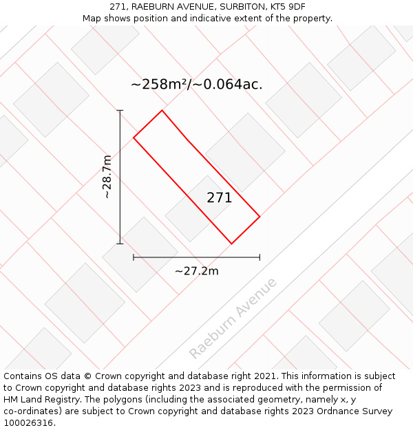271, RAEBURN AVENUE, SURBITON, KT5 9DF: Plot and title map