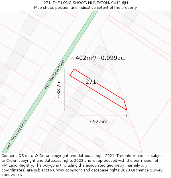 271, THE LONG SHOOT, NUNEATON, CV11 6JH: Plot and title map