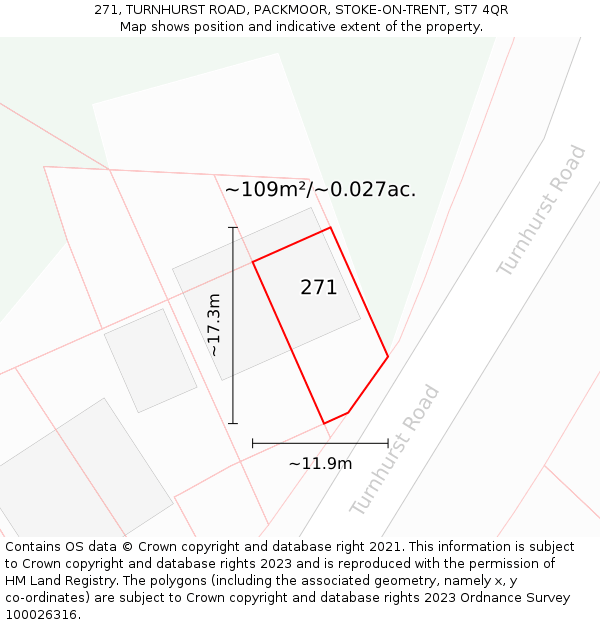 271, TURNHURST ROAD, PACKMOOR, STOKE-ON-TRENT, ST7 4QR: Plot and title map