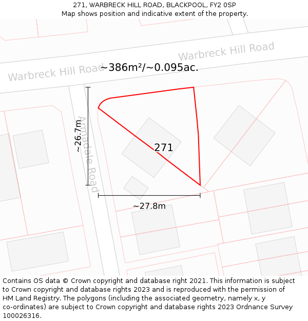 271, WARBRECK HILL ROAD, BLACKPOOL, FY2 0SP: Plot and title map
