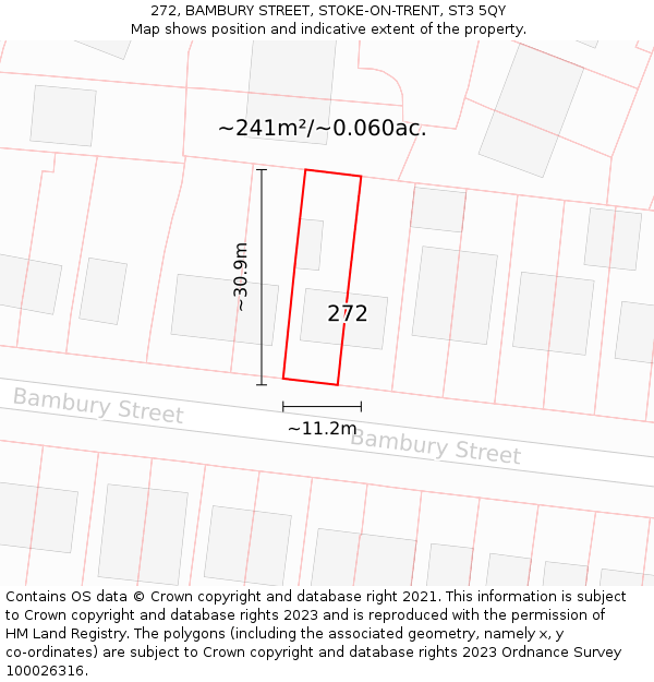 272, BAMBURY STREET, STOKE-ON-TRENT, ST3 5QY: Plot and title map