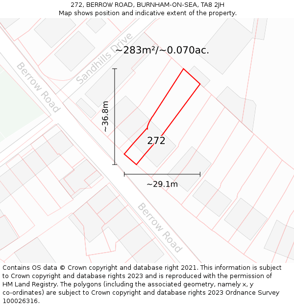 272, BERROW ROAD, BURNHAM-ON-SEA, TA8 2JH: Plot and title map