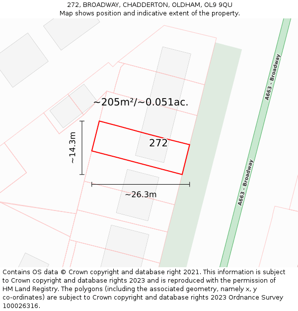 272, BROADWAY, CHADDERTON, OLDHAM, OL9 9QU: Plot and title map
