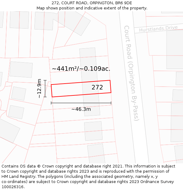 272, COURT ROAD, ORPINGTON, BR6 9DE: Plot and title map