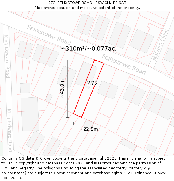 272, FELIXSTOWE ROAD, IPSWICH, IP3 9AB: Plot and title map