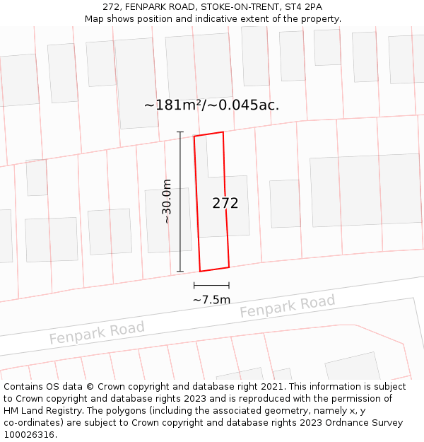 272, FENPARK ROAD, STOKE-ON-TRENT, ST4 2PA: Plot and title map