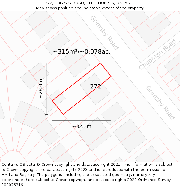 272, GRIMSBY ROAD, CLEETHORPES, DN35 7ET: Plot and title map