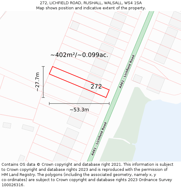 272, LICHFIELD ROAD, RUSHALL, WALSALL, WS4 1SA: Plot and title map