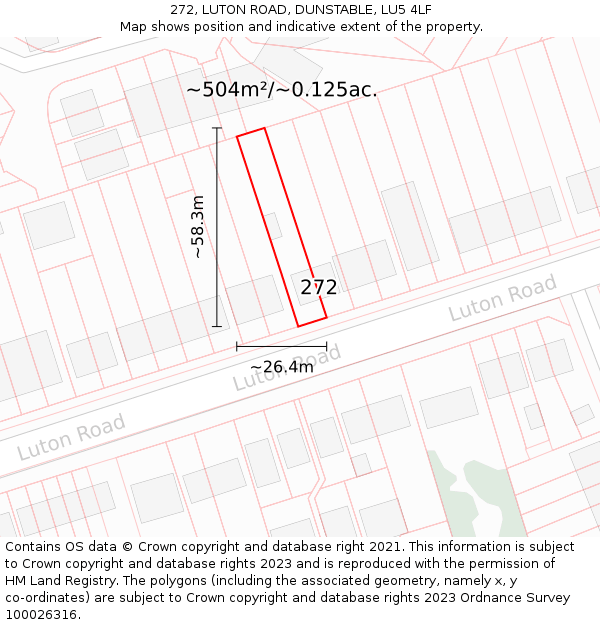 272, LUTON ROAD, DUNSTABLE, LU5 4LF: Plot and title map