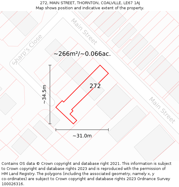 272, MAIN STREET, THORNTON, COALVILLE, LE67 1AJ: Plot and title map