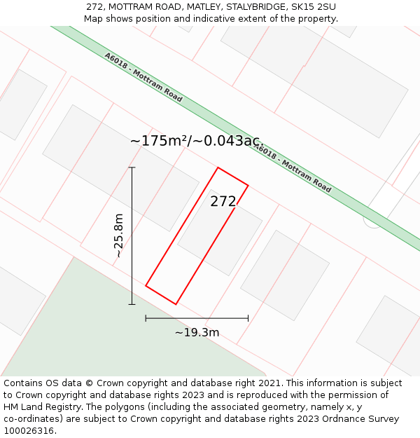 272, MOTTRAM ROAD, MATLEY, STALYBRIDGE, SK15 2SU: Plot and title map
